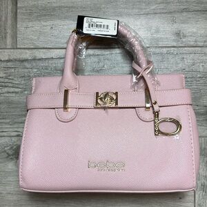BeBe Womens Pink Faux Leather City Girl Evie Satchel Handbag Small NWT